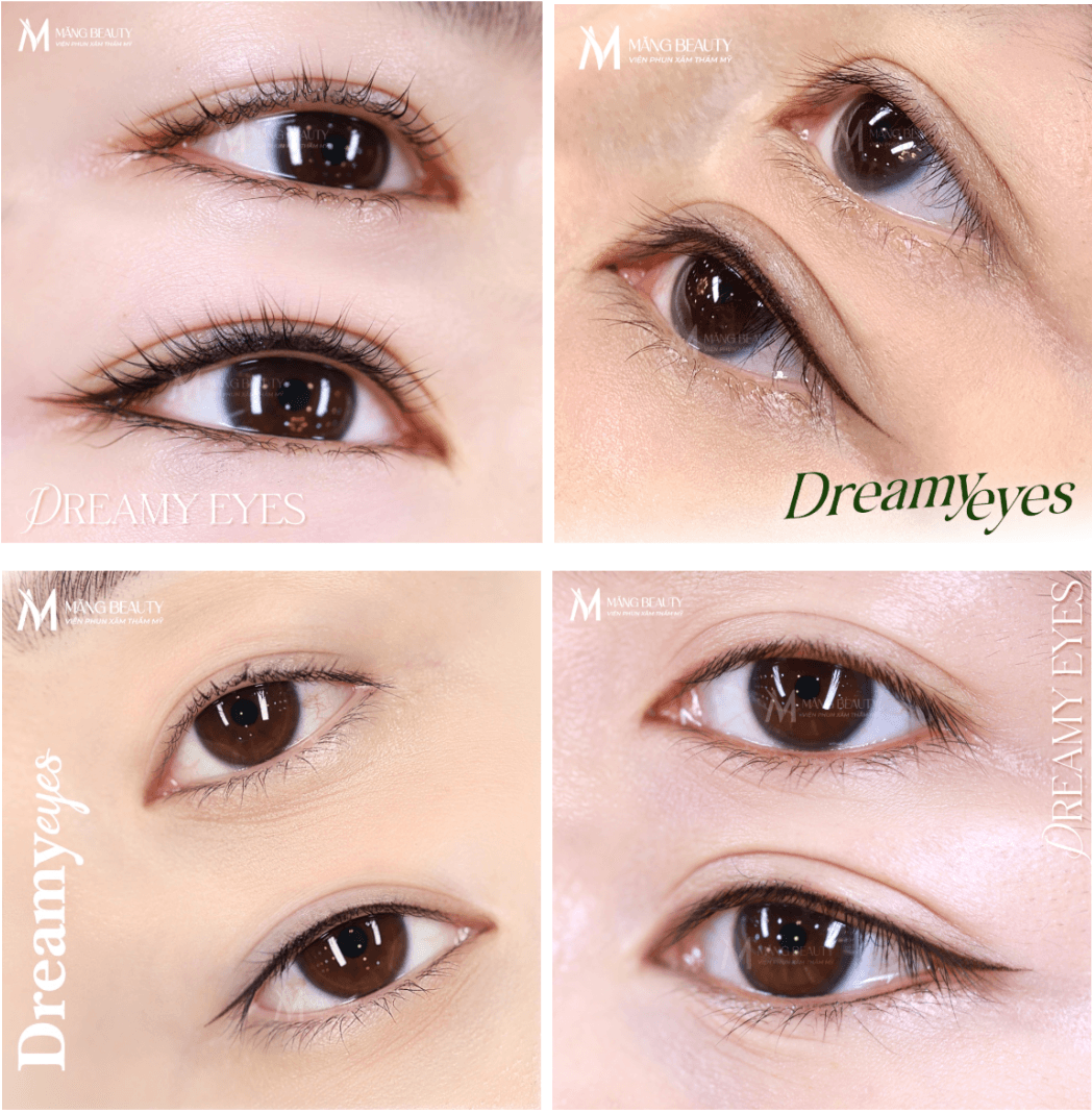 Hình ảnh thực tế khách hàng phun mí tự nhiên Dreamy Eyes tại Măng Beauty